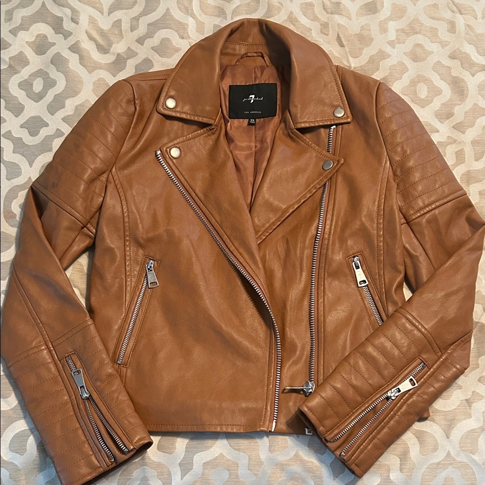 7 For All Mankind Brown Faux Leather Jacket